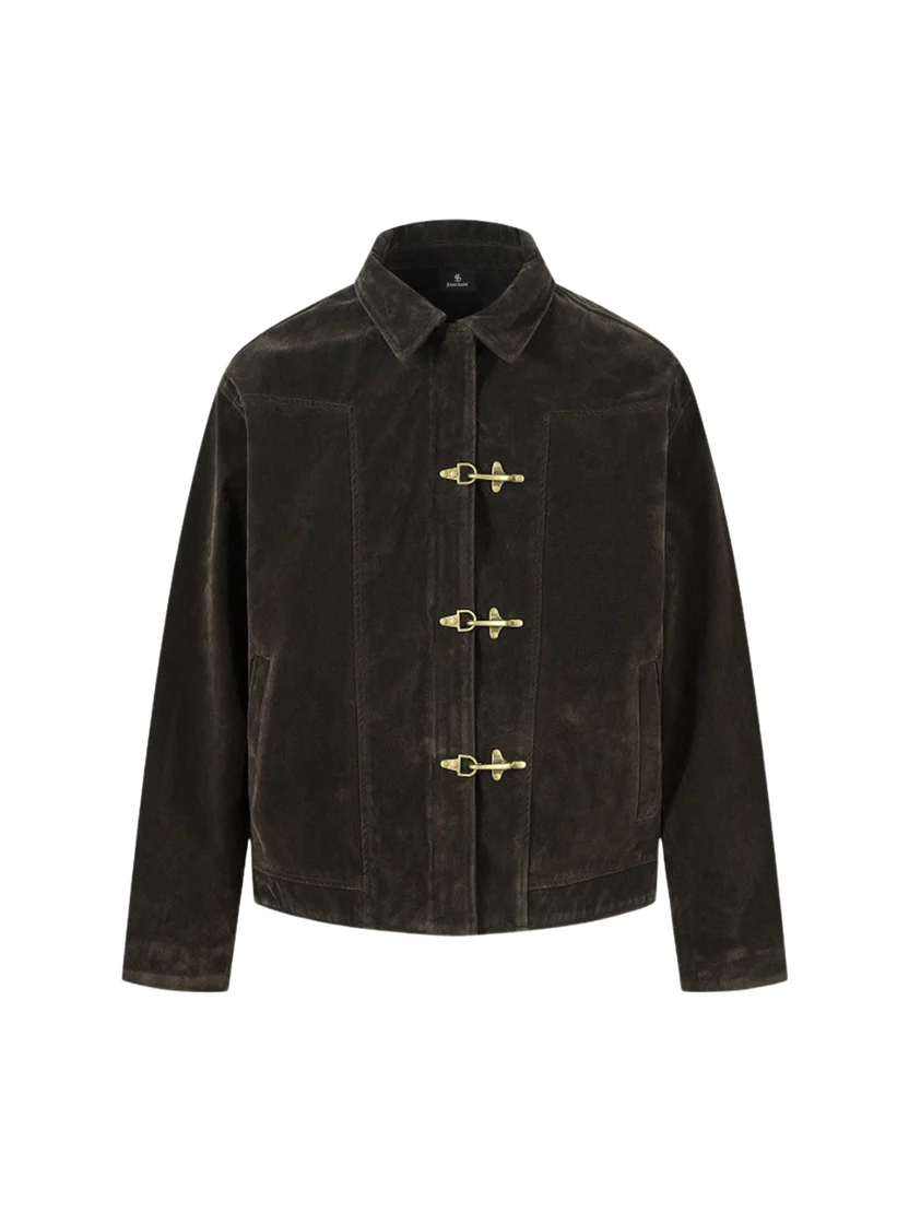 Retro Suede Jacket mit Metallverschluss