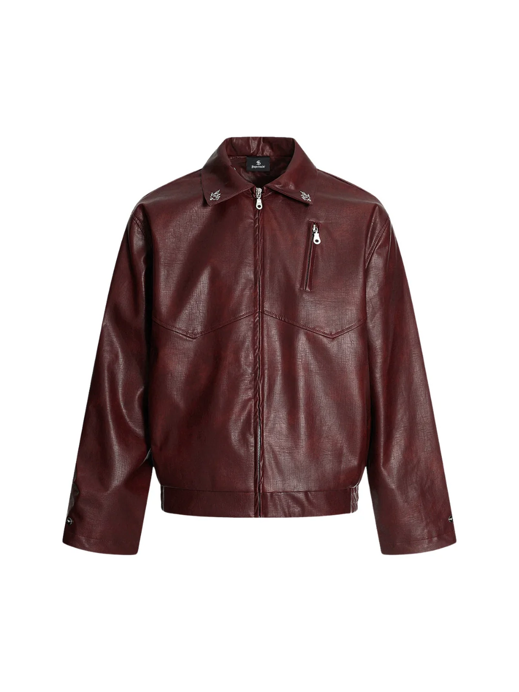 Vintage PU-Lederjacke mit Drachenstickerei