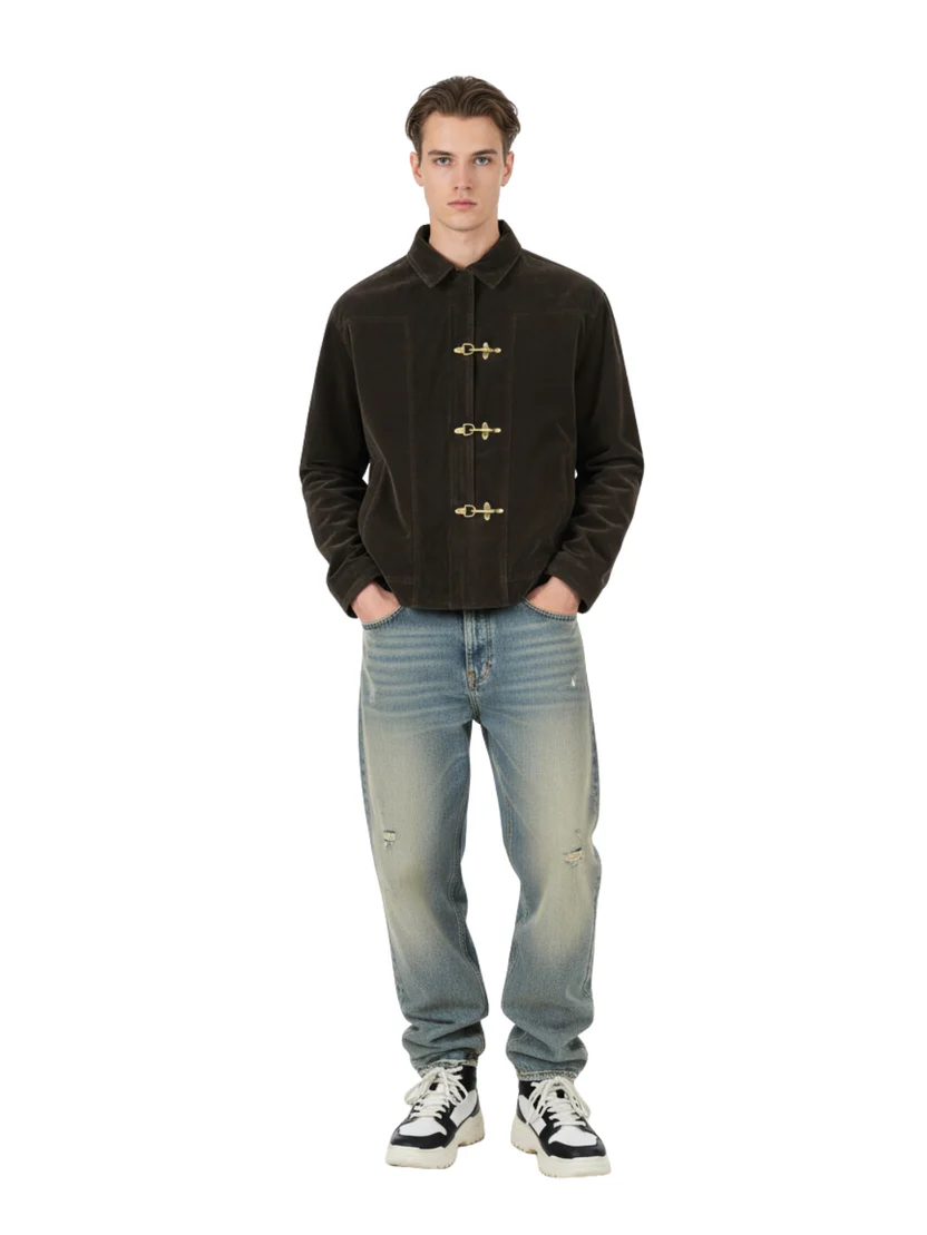 Retro Suede Jacket mit Metallverschluss