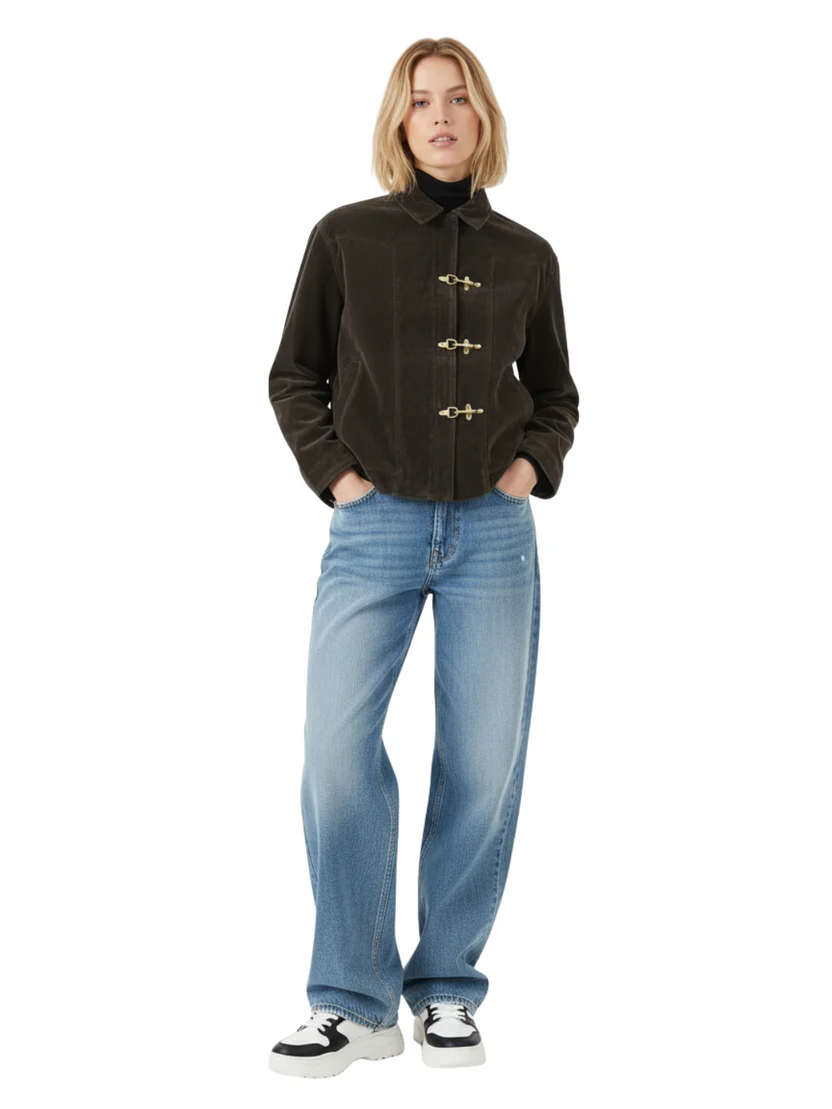 Retro Suede Jacket mit Metallverschluss