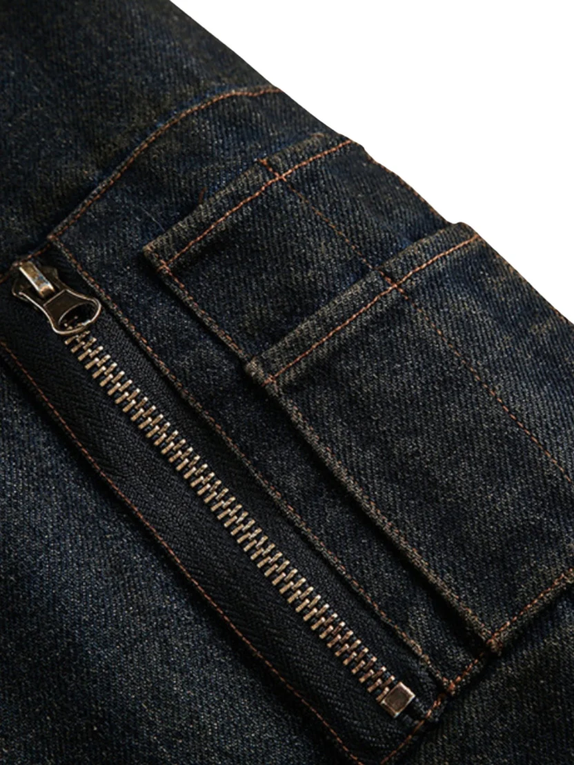 Washed Denim Streetwear Jacke mit Fellkapuze