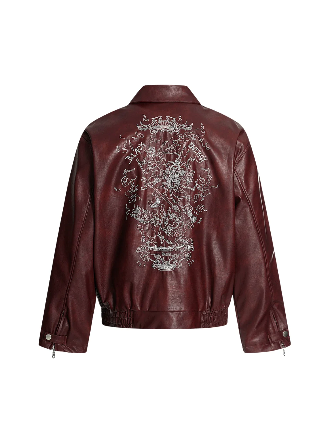 Vintage PU-Lederjacke mit Drachenstickerei